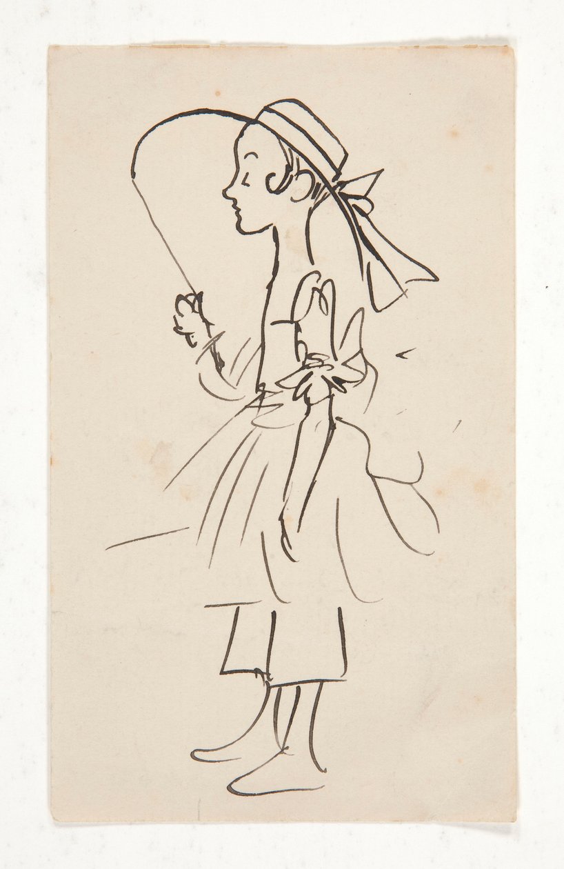 Cartoon van een jong meisje door Edwin Austin Abbey