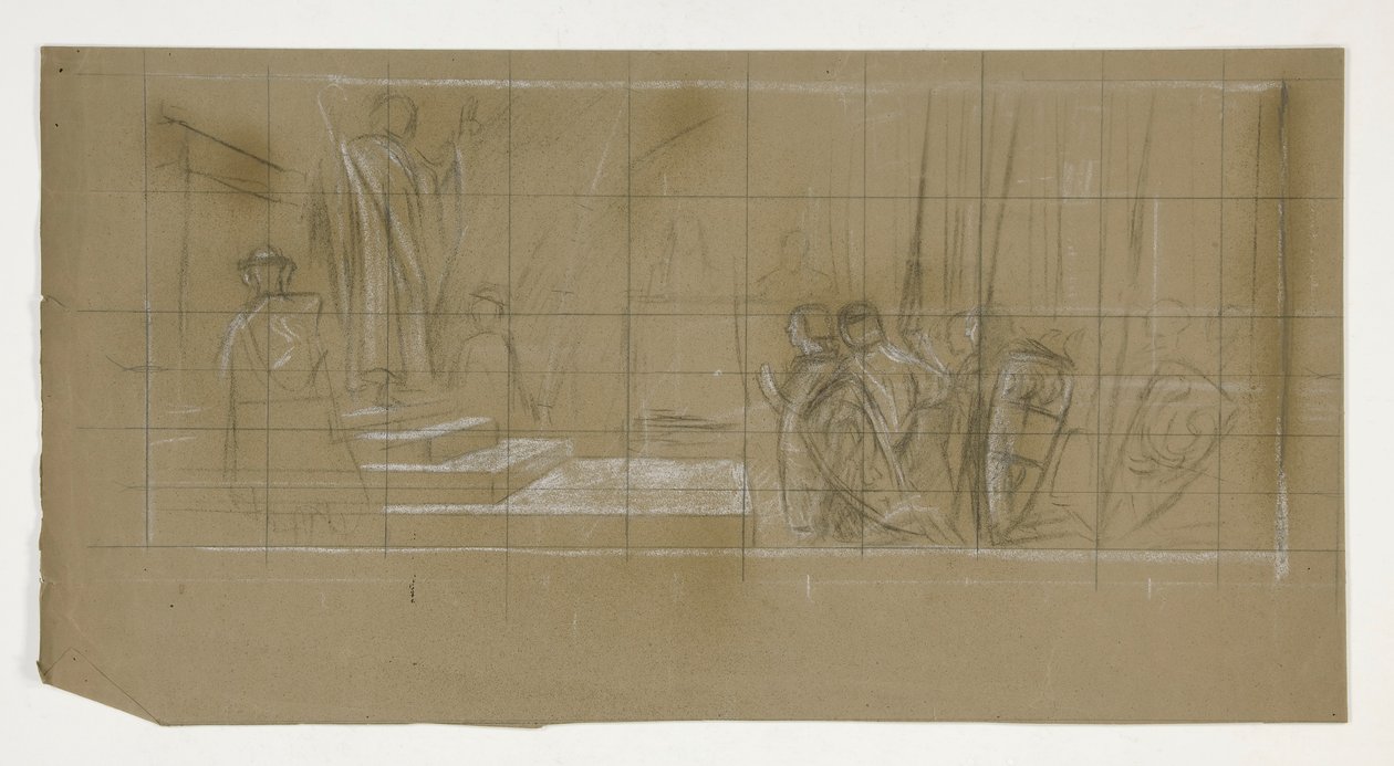 Compositiestudie voor Het Vertrek, uit De Zoektocht naar de Heilige Graal (een serie van vijftien schilderijen voor de Boston Public Library, voltooid in 1901) door Edwin Austin Abbey
