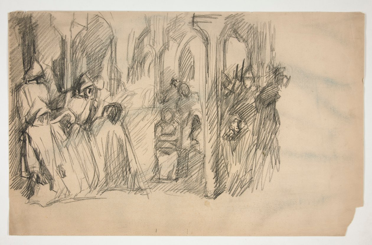 Compositiestudie voor de muurschilderingserie De zoektocht naar de Heilige Graal in de Boston Public Library door Edwin Austin Abbey