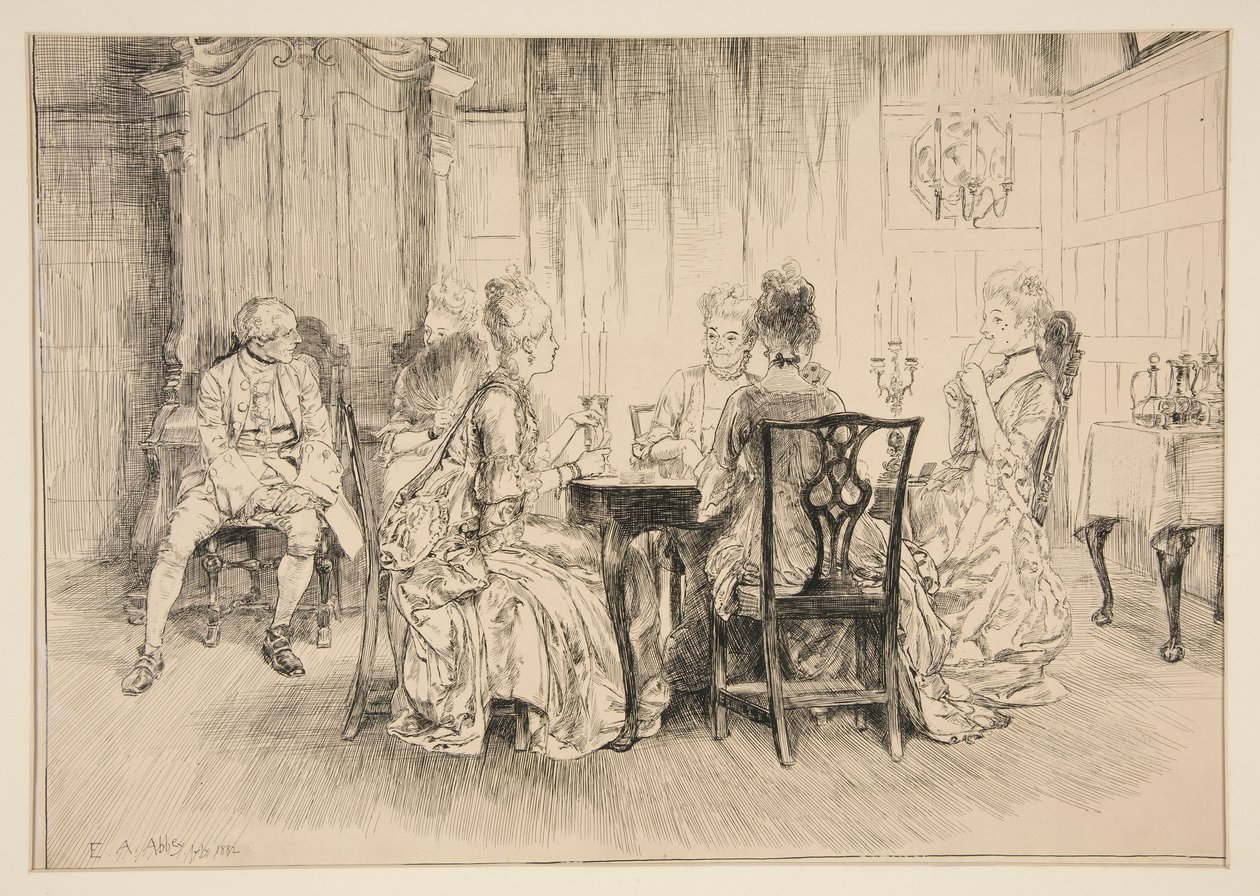 Eetscène - illustratie voor Austin Dobson door Edwin Austin Abbey
