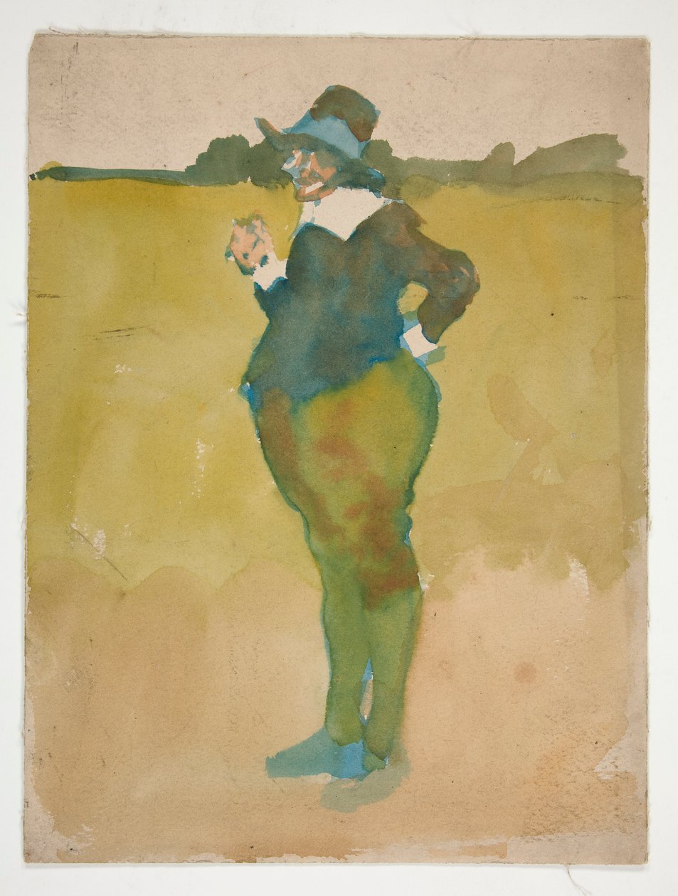 Dikke man in landschap door Edwin Austin Abbey