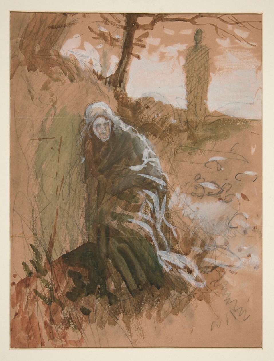 Figuur in het bos - niet-geïdentificeerde illustratie door Edwin Austin Abbey