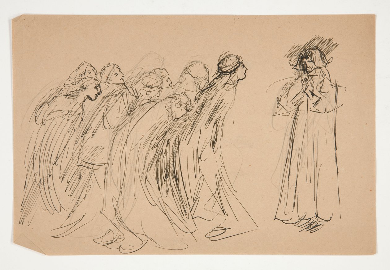 Galahad en de Gevangengenomen Deugden, studie voor De Zoektocht naar de Heilige Graal (serie van vijftien schilderijen voor de Boston Public Library, voltooid in 1901) door Edwin Austin Abbey