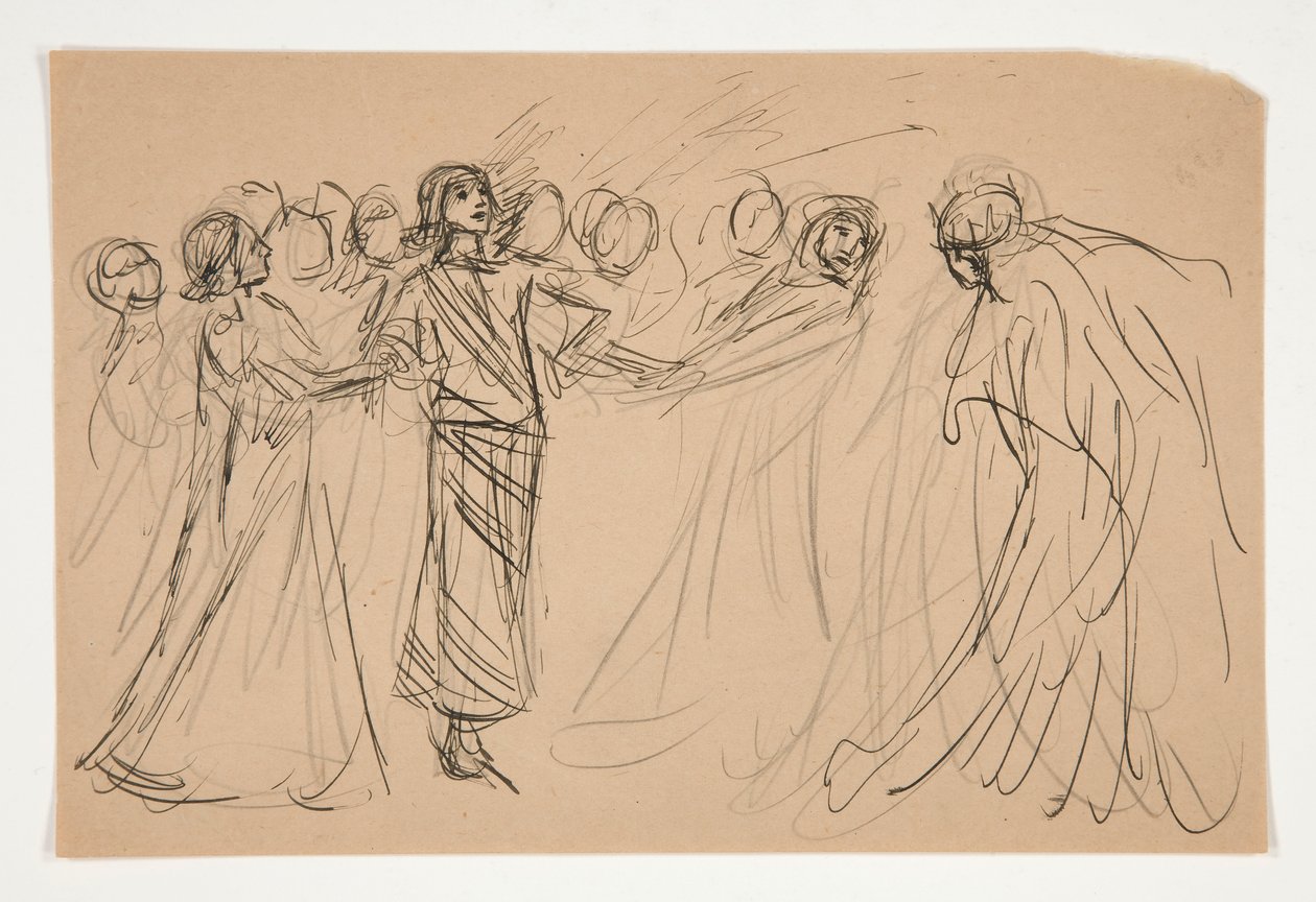 Galahad en de gevangen deugden, studie voor De zoektocht naar de Heilige Graal (serie van vijftien schilderijen voor de Boston Public Library, voltooid in 1901) door Edwin Austin Abbey