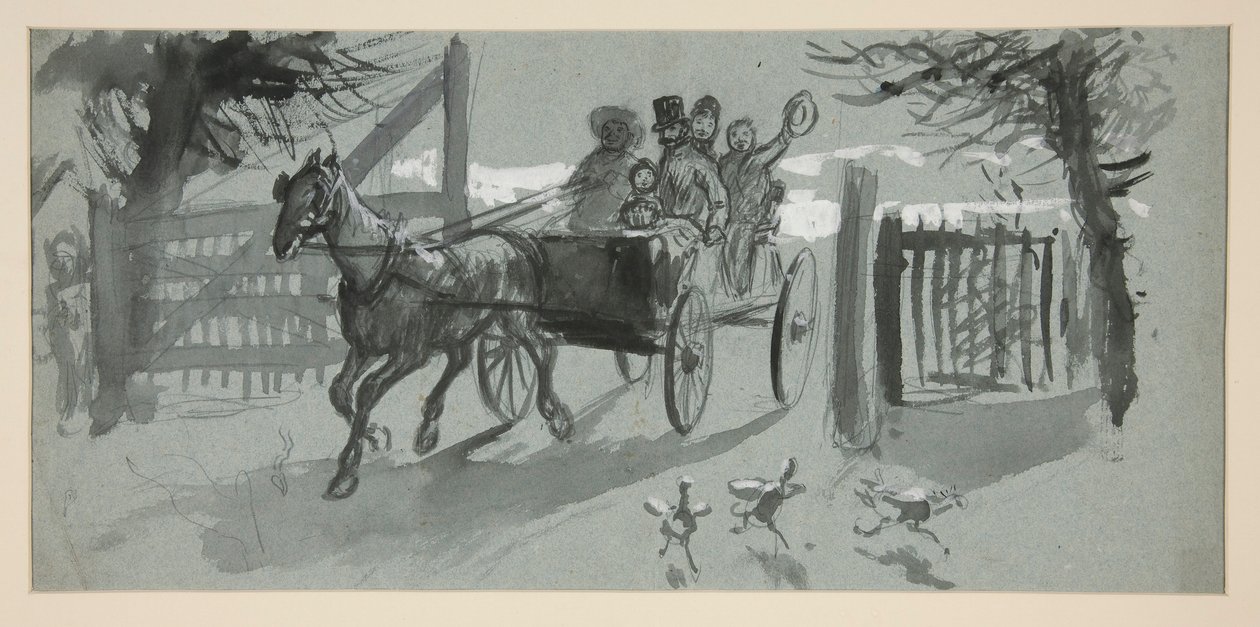 Groep mensen in een open wagen - (ongeïdentificeerde illustratie) door Edwin Austin Abbey