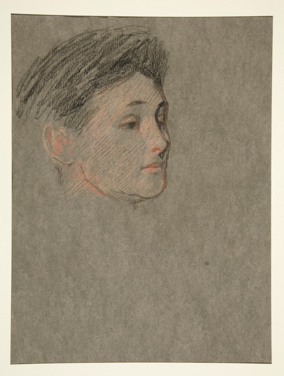 Hoofd van vrouw, zwart haar, voor kroning van Edw. VII door Edwin Austin Abbey