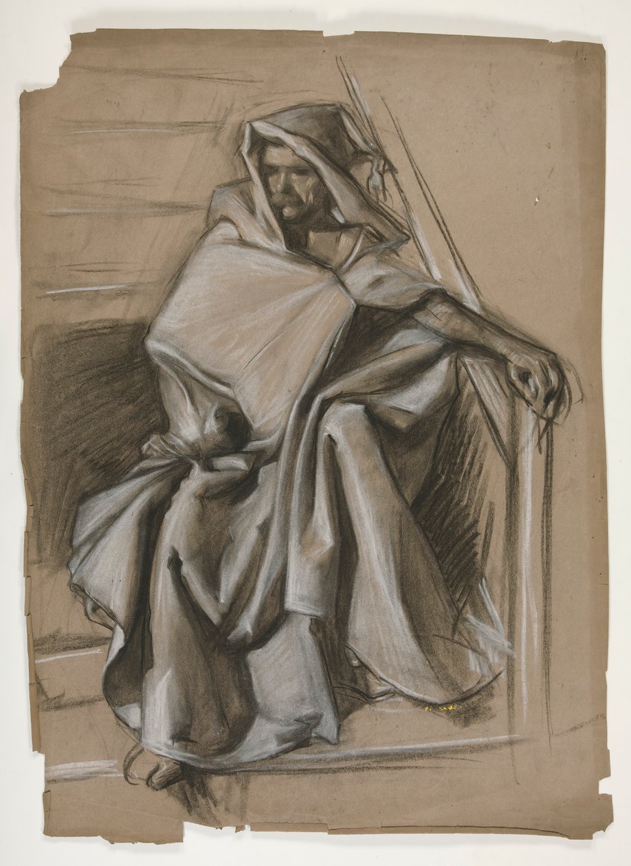 Heilige Graal Serie. Studie van een gehulde figuur. door Edwin Austin Abbey