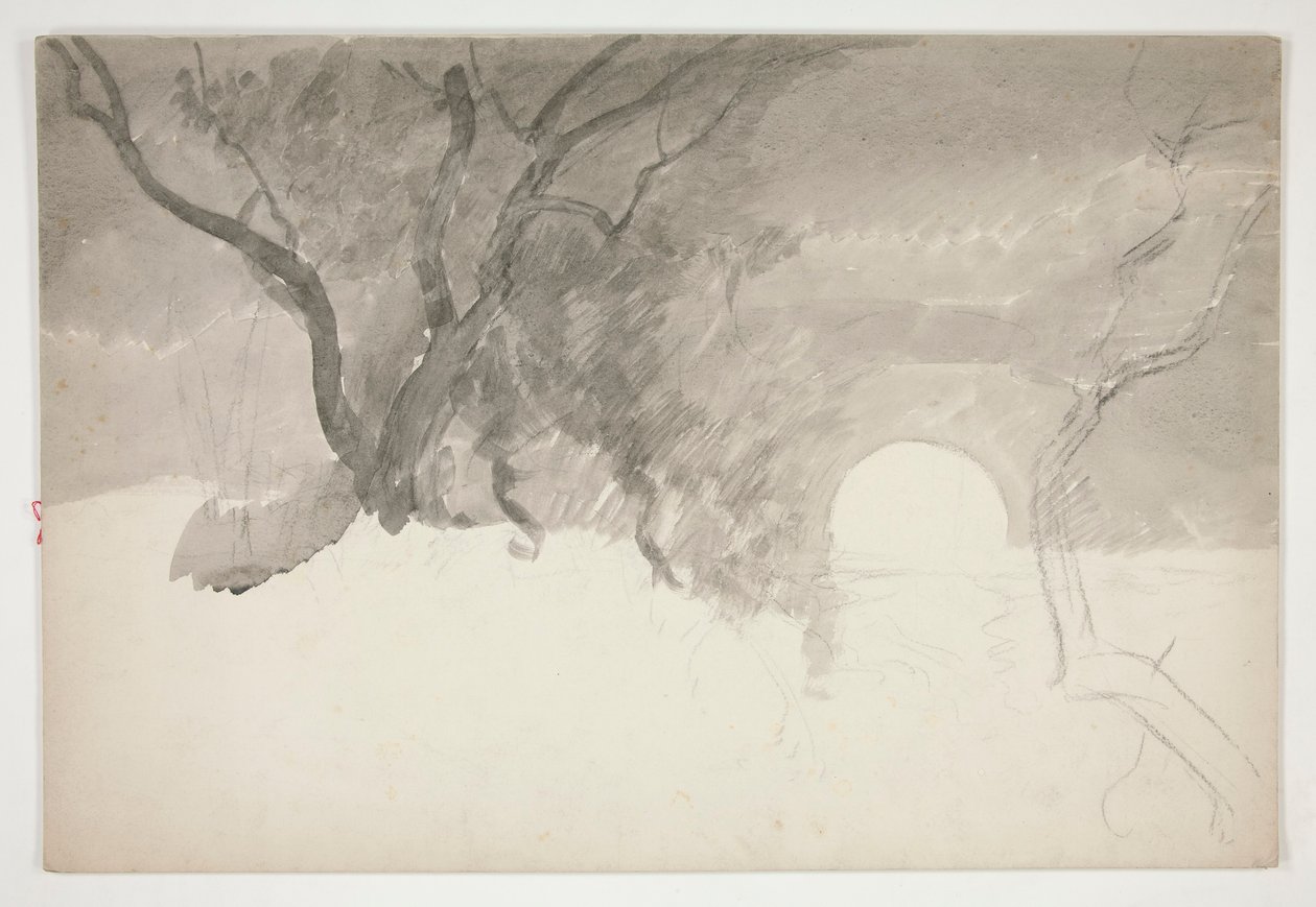 Landschap bij een rivier door Edwin Austin Abbey