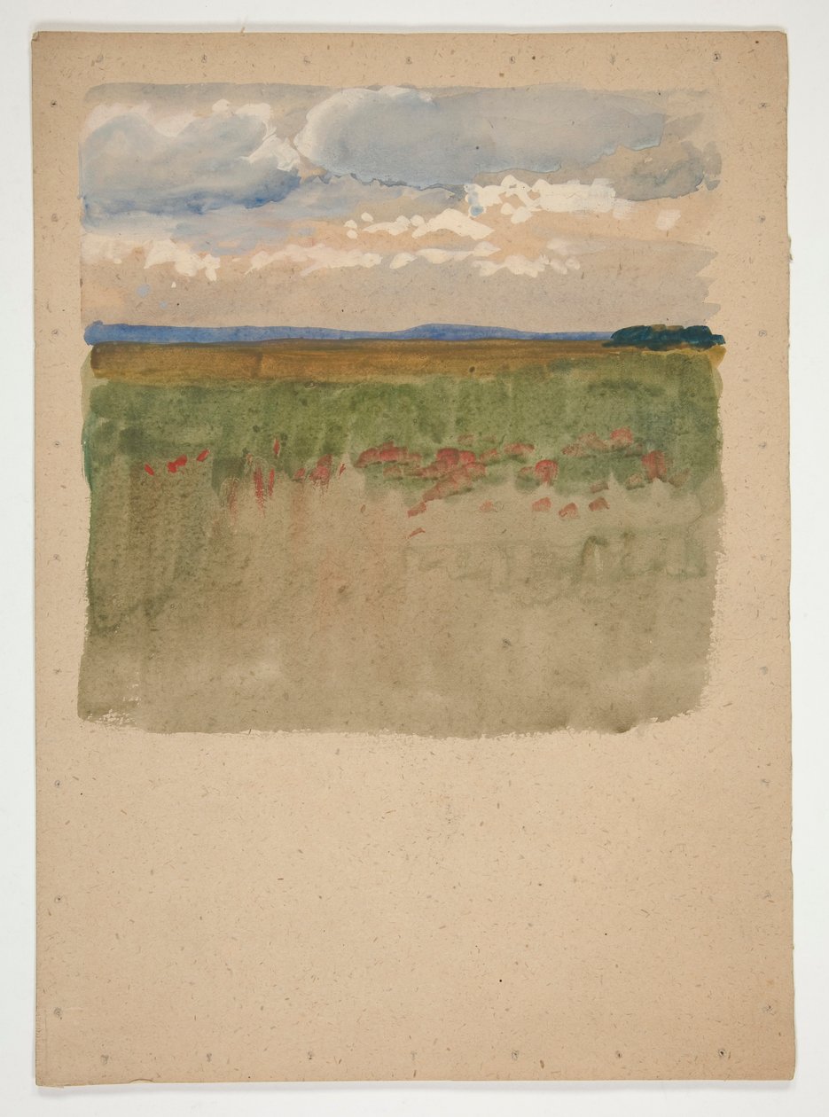 Landschap met veld, horizon, lucht door Edwin Austin Abbey