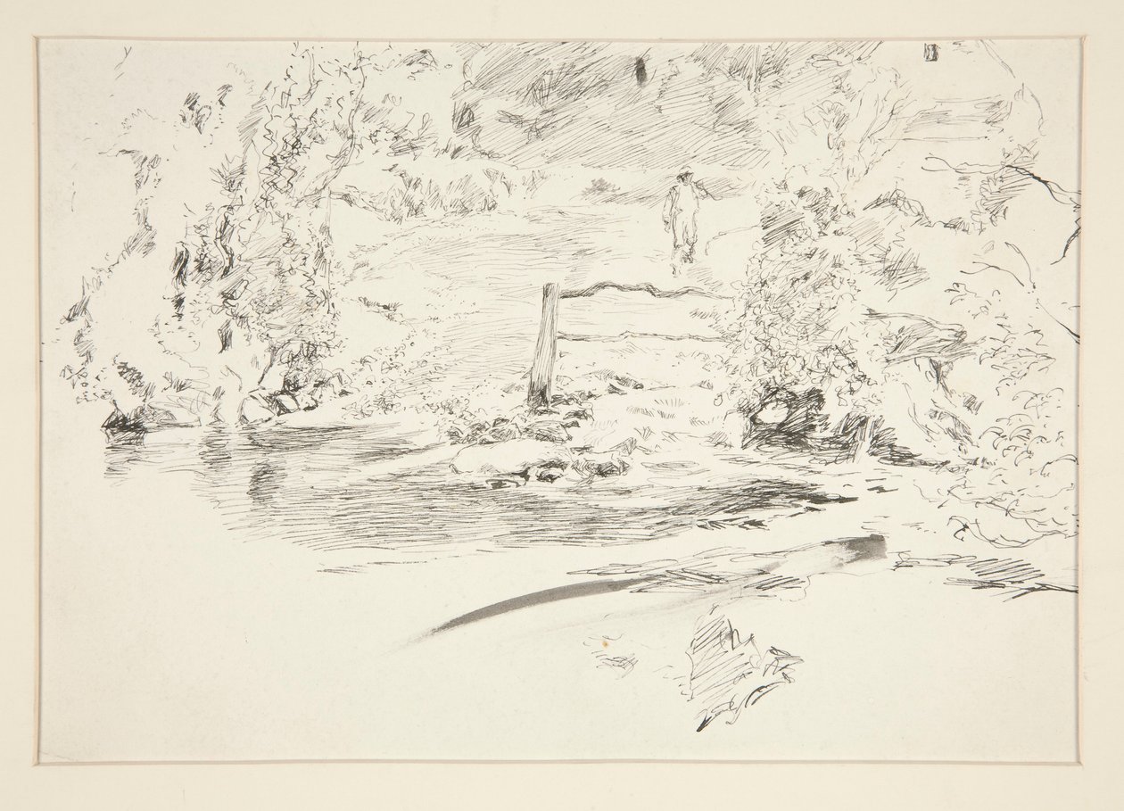 Landschap met figuur door Edwin Austin Abbey