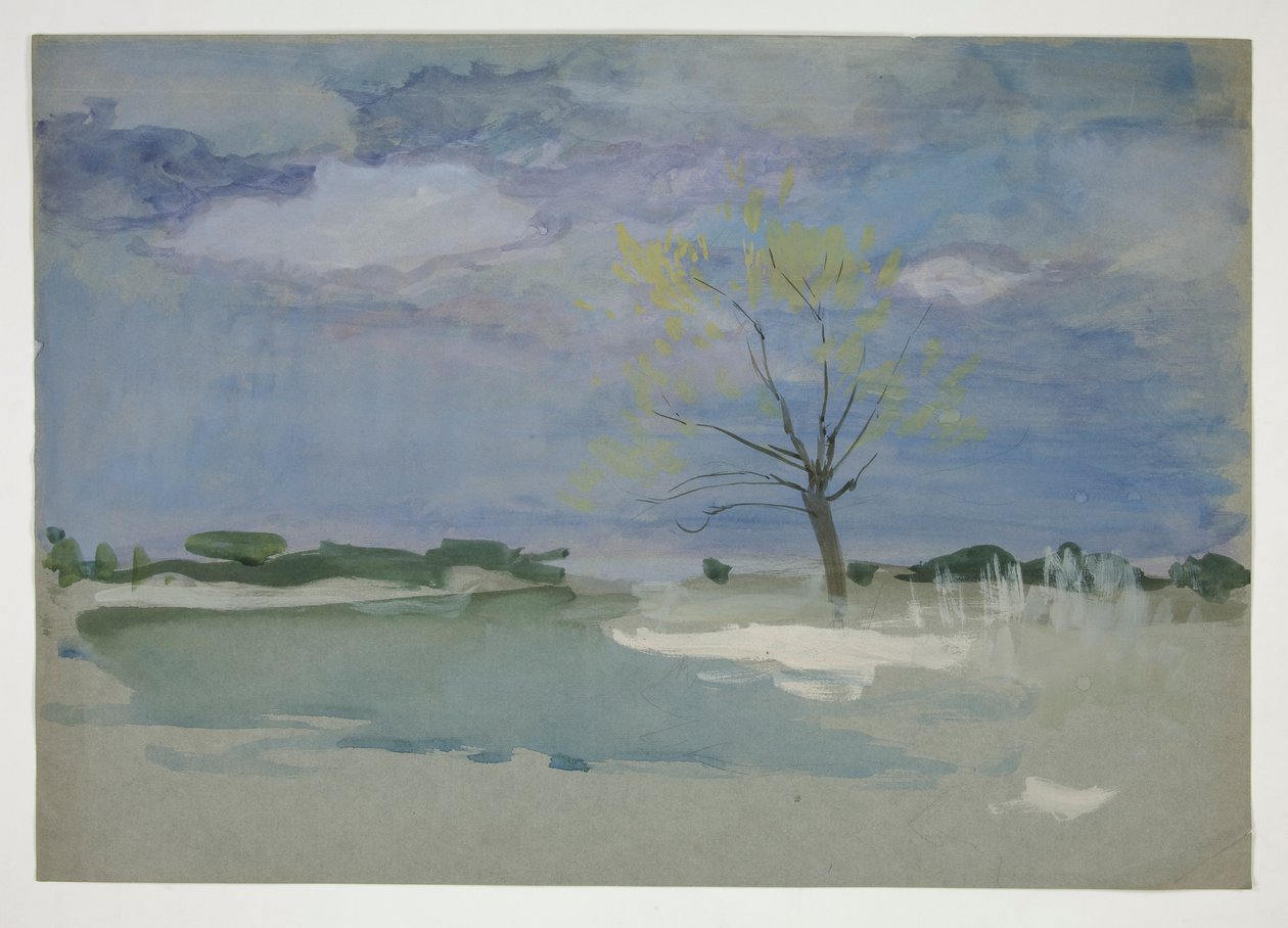 Landschap met boom door Edwin Austin Abbey