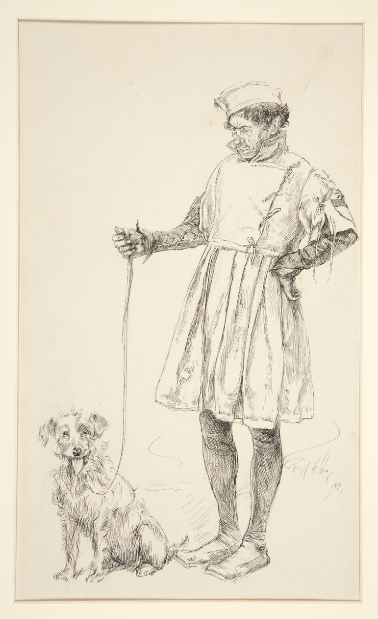 Launce en zijn hond, uit Act IV, Scene iv, Two Gentlemen of Verona door Edwin Austin Abbey