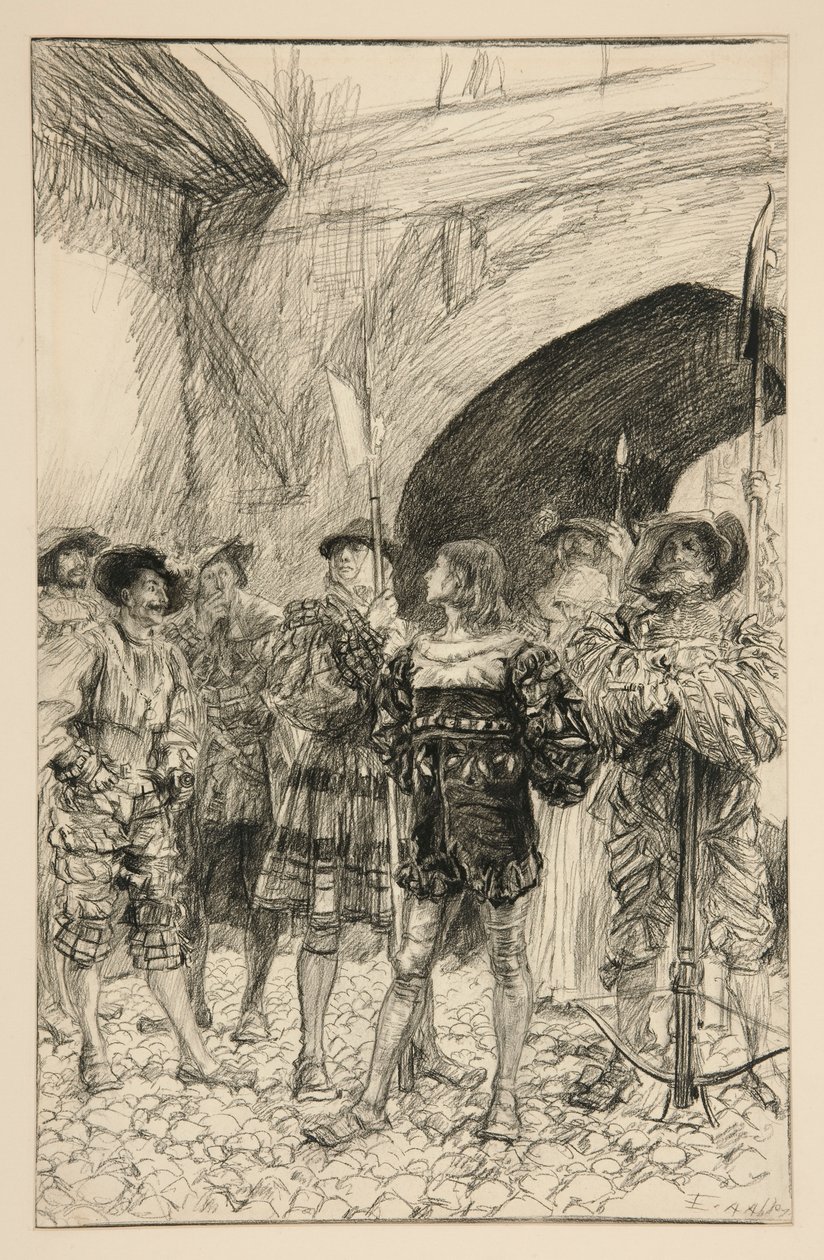 Lucio en Claudio - Act I, Scene iii, Maat voor Maat door Edwin Austin Abbey