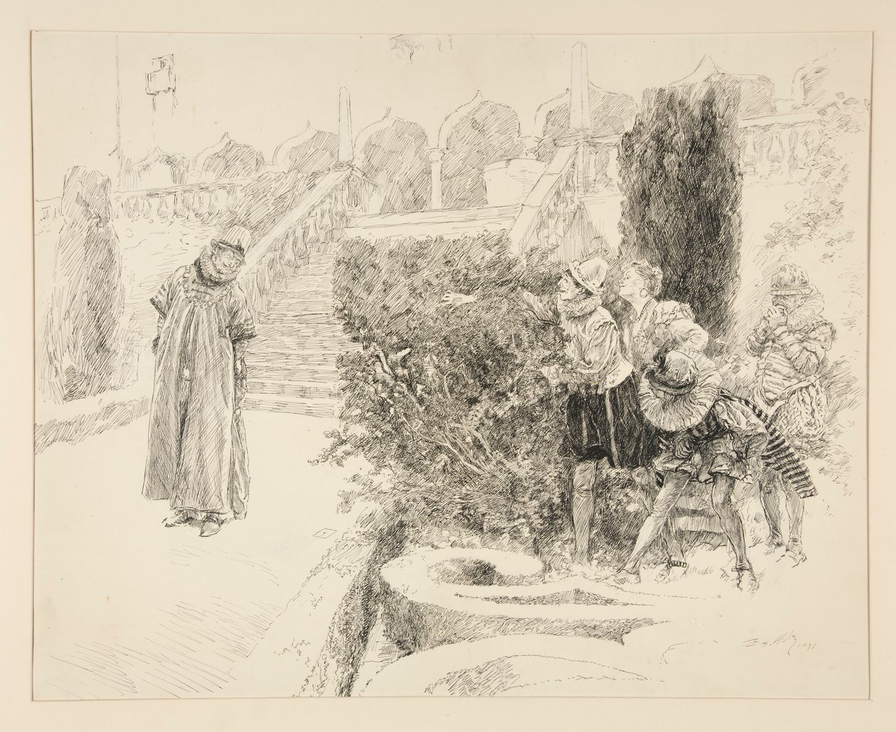 Malvolio vindt de brief, illustratie voor Act II, Scene v, Twelfth Night door Edwin Austin Abbey