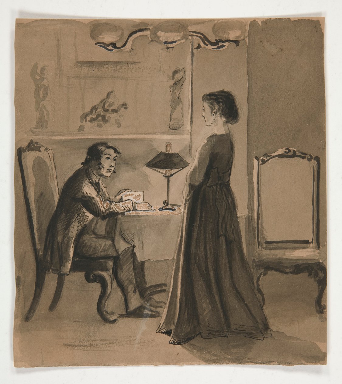 Man en vrouw in een interieur (onbekende illustratie) door Edwin Austin Abbey