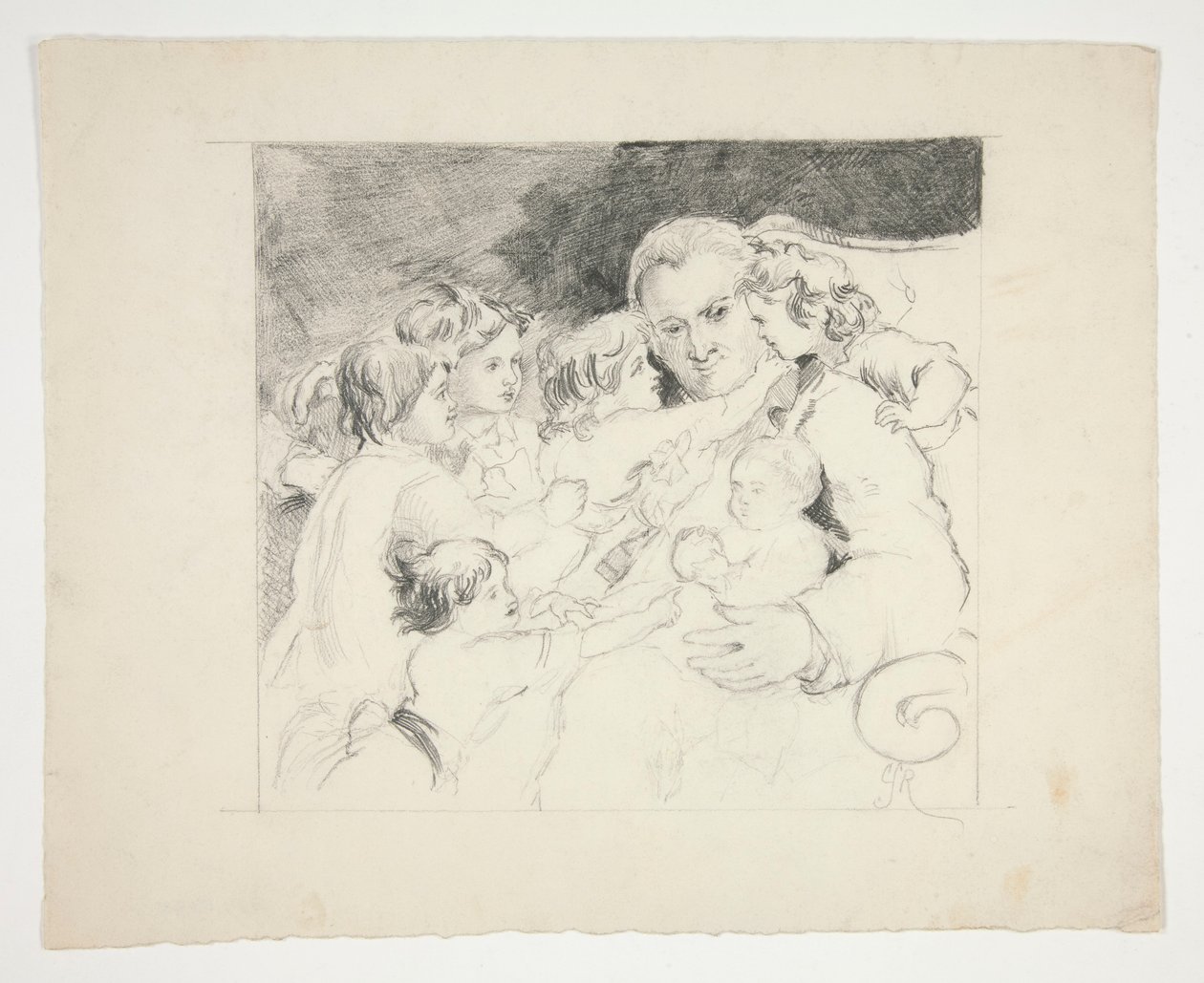 Man met kinderen om hem heen - niet-geïdentificeerde illustratie door Edwin Austin Abbey