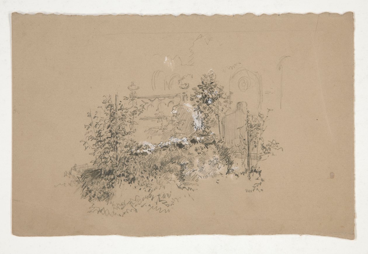 Overwoekerde tuin(?) begraafplaats(?) door Edwin Austin Abbey