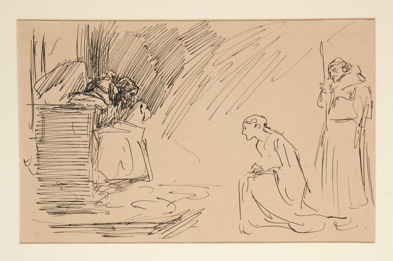 Voorlopige schets voor Act II, Scene I, All door Edwin Austin Abbey