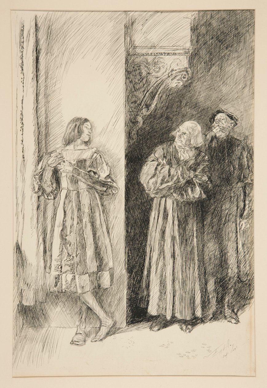Proteus en Antonio, uit Act I, Scene iii, Twee Heren van Verona door Edwin Austin Abbey