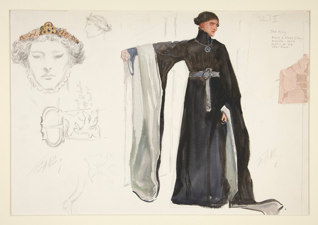 Richard II (in zwart), kostuumschets voor Henry Irving door Edwin Austin Abbey