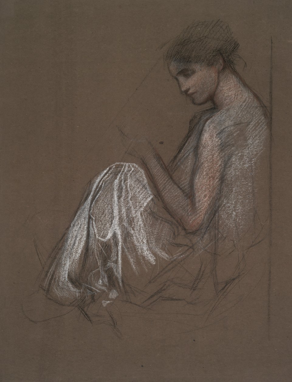 Zittende vrouwelijke figuur door Edwin Austin Abbey