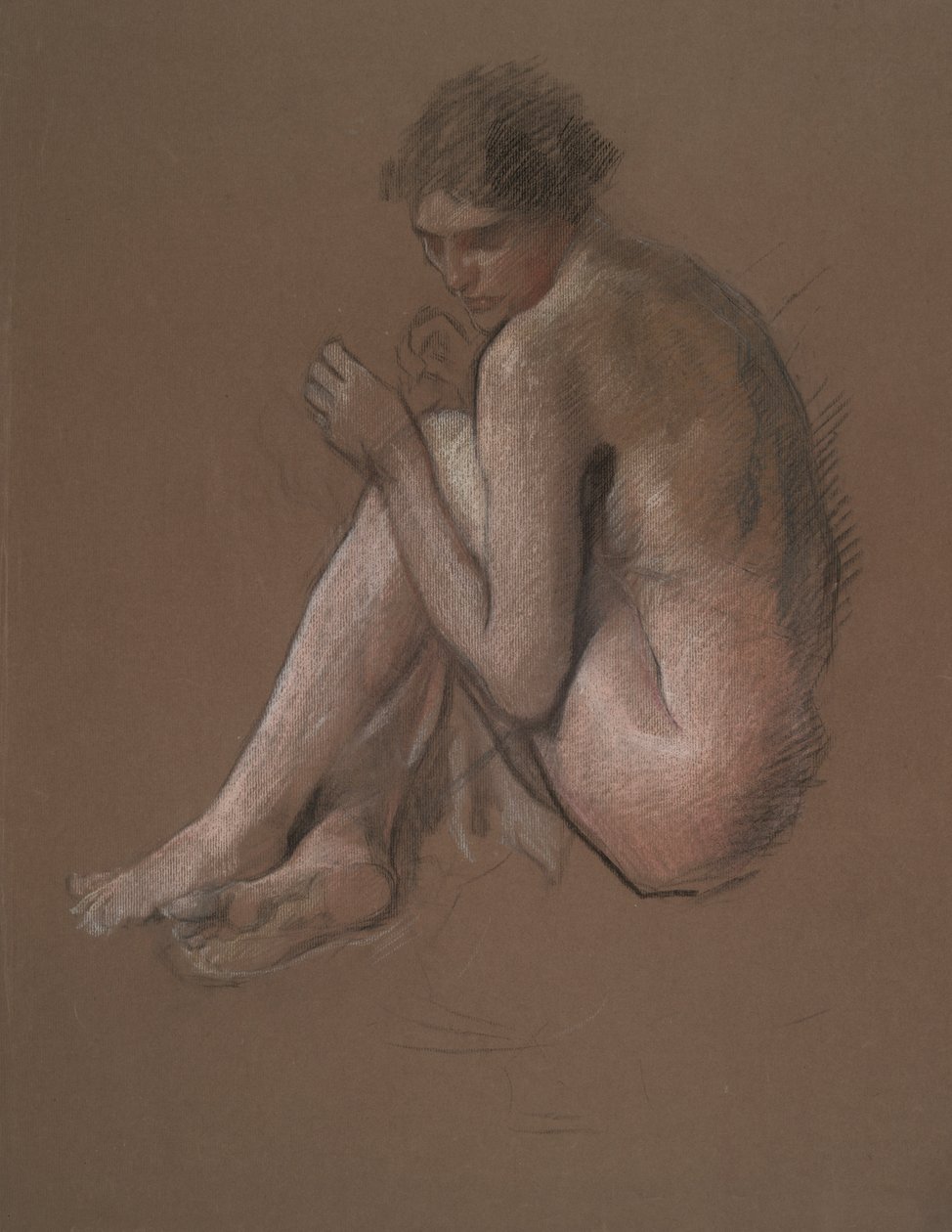 Zittende naakte vrouwelijke figuur door Edwin Austin Abbey