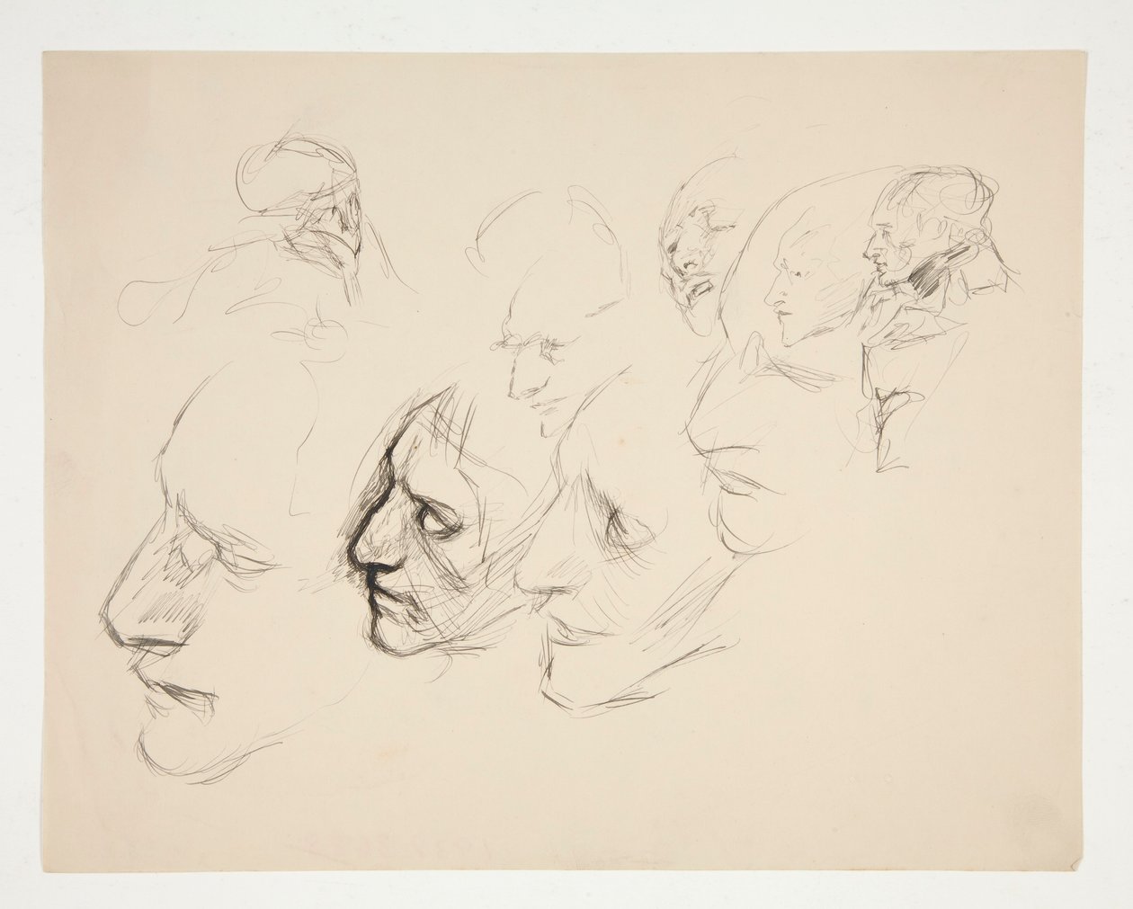 Blad met studies van een enkel gezicht door Edwin Austin Abbey