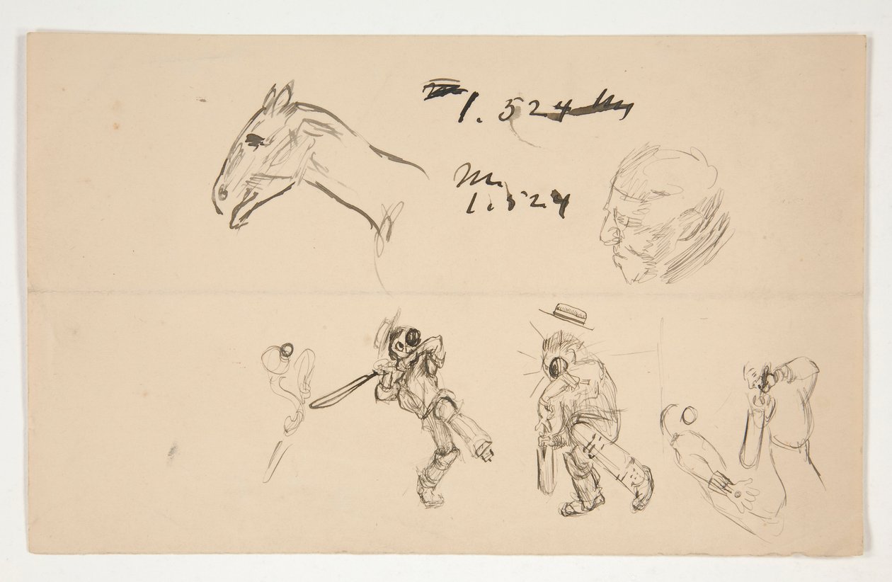 Blad met studies van cricketspelers door Edwin Austin Abbey