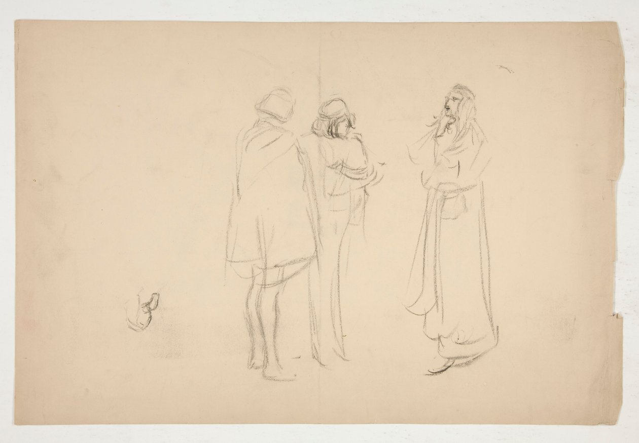 Schets van Drie Mannen, uit Koopman van Venetië door Edwin Austin Abbey