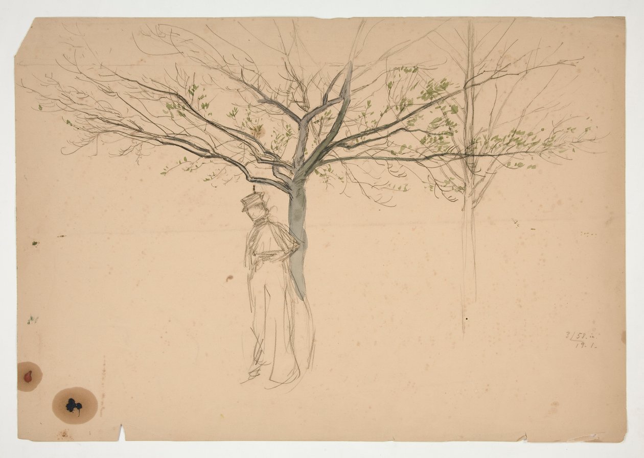 Schets van een figuur onder een boom door Edwin Austin Abbey