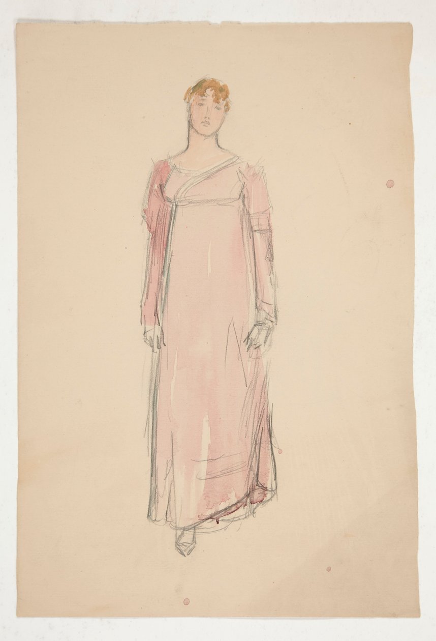 Schets van een vrouw in roze - kostuumstudie voor een toneelstuk? door Edwin Austin Abbey