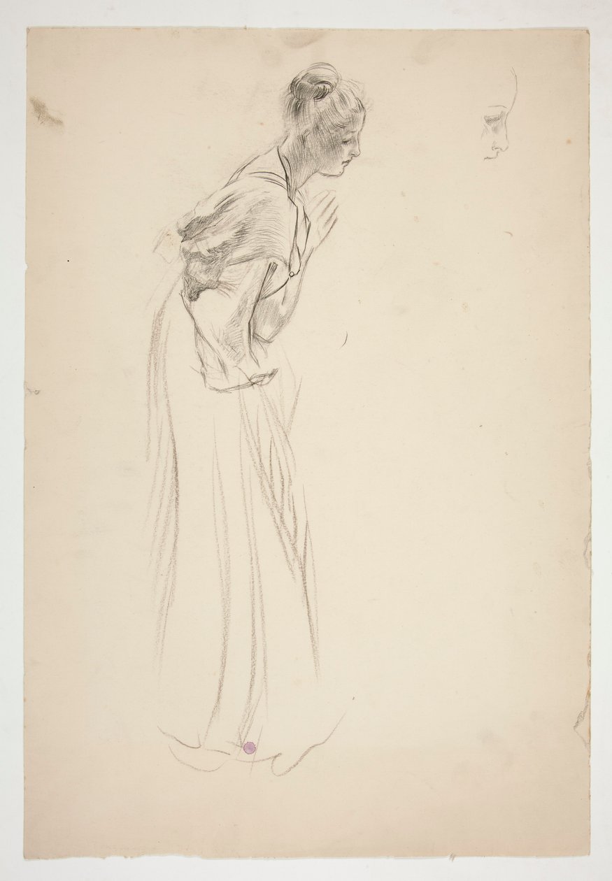 Schets van een vrouw, gebogen en biddend door Edwin Austin Abbey