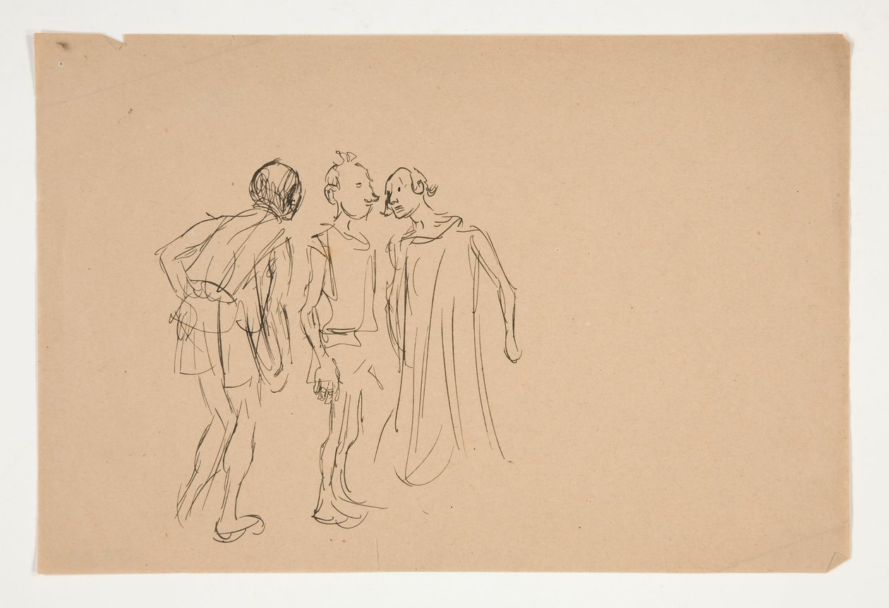 Schets van drie mannen (studie voor 1937.1072?), uit Koopman van Venetië door Edwin Austin Abbey