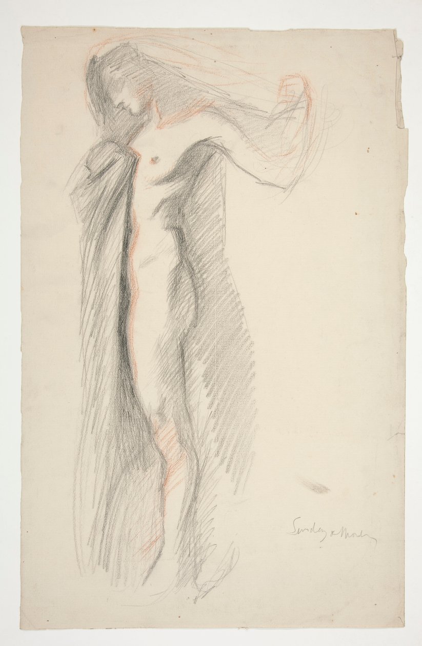 Studie van figuur van 6 uur, voor De Uren muurschildering in het State Capitol gebouw in Harrisburg, Pennsylvania door Edwin Austin Abbey