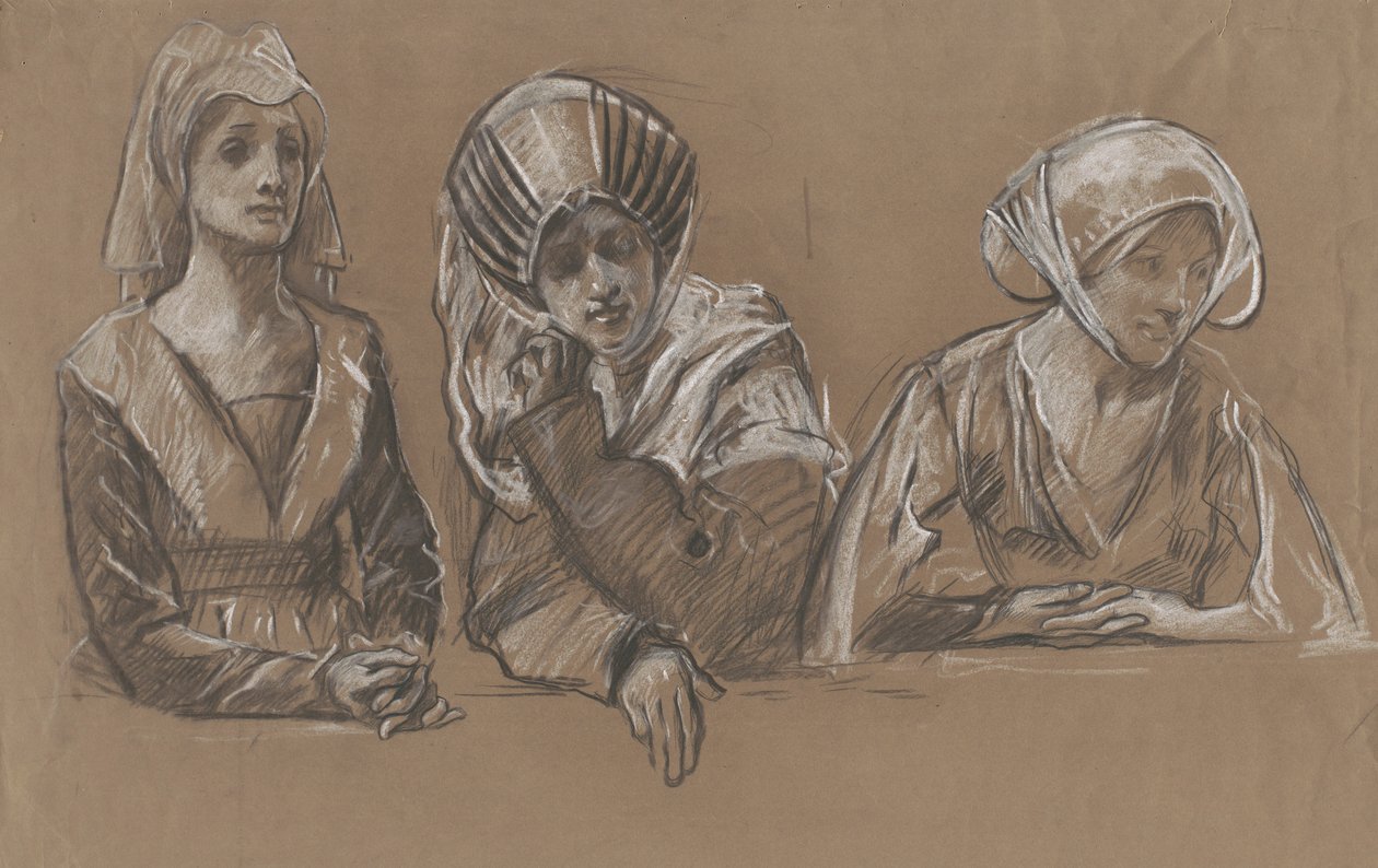 Studies van 3 vrouwen voor de Royal Exchange door Edwin Austin Abbey
