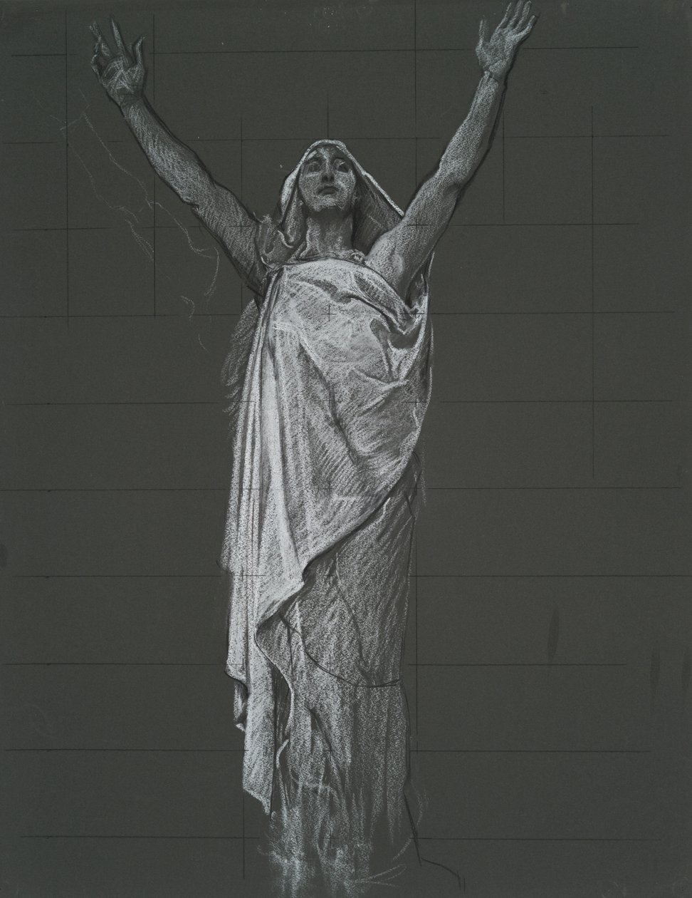Studie voor figuur van Religie rondel in de rotonde van het staatskapitoolgebouw in Harrisburg, Pennsylvania, 1902-1911 door Edwin Austin Abbey