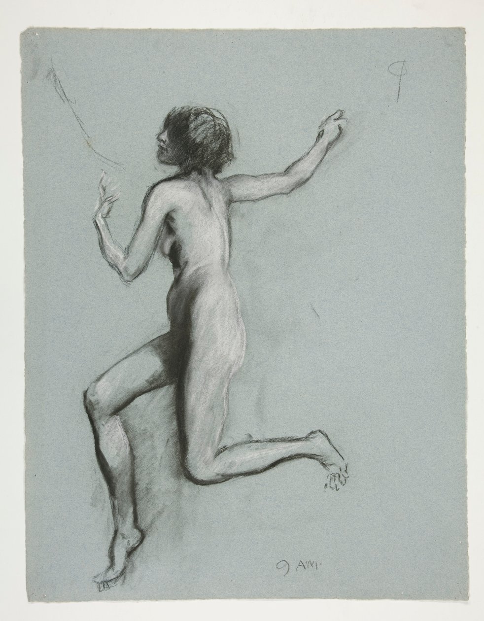 Studie voor de figuur van 9 uur in door Edwin Austin Abbey