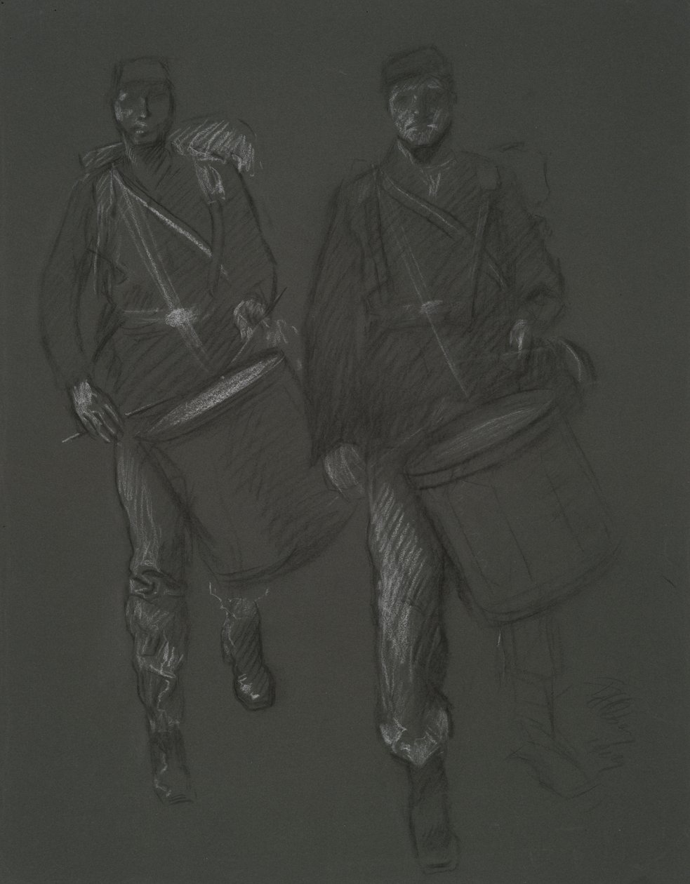 Studie voor de figuren van twee Civil War drummers door Edwin Austin Abbey