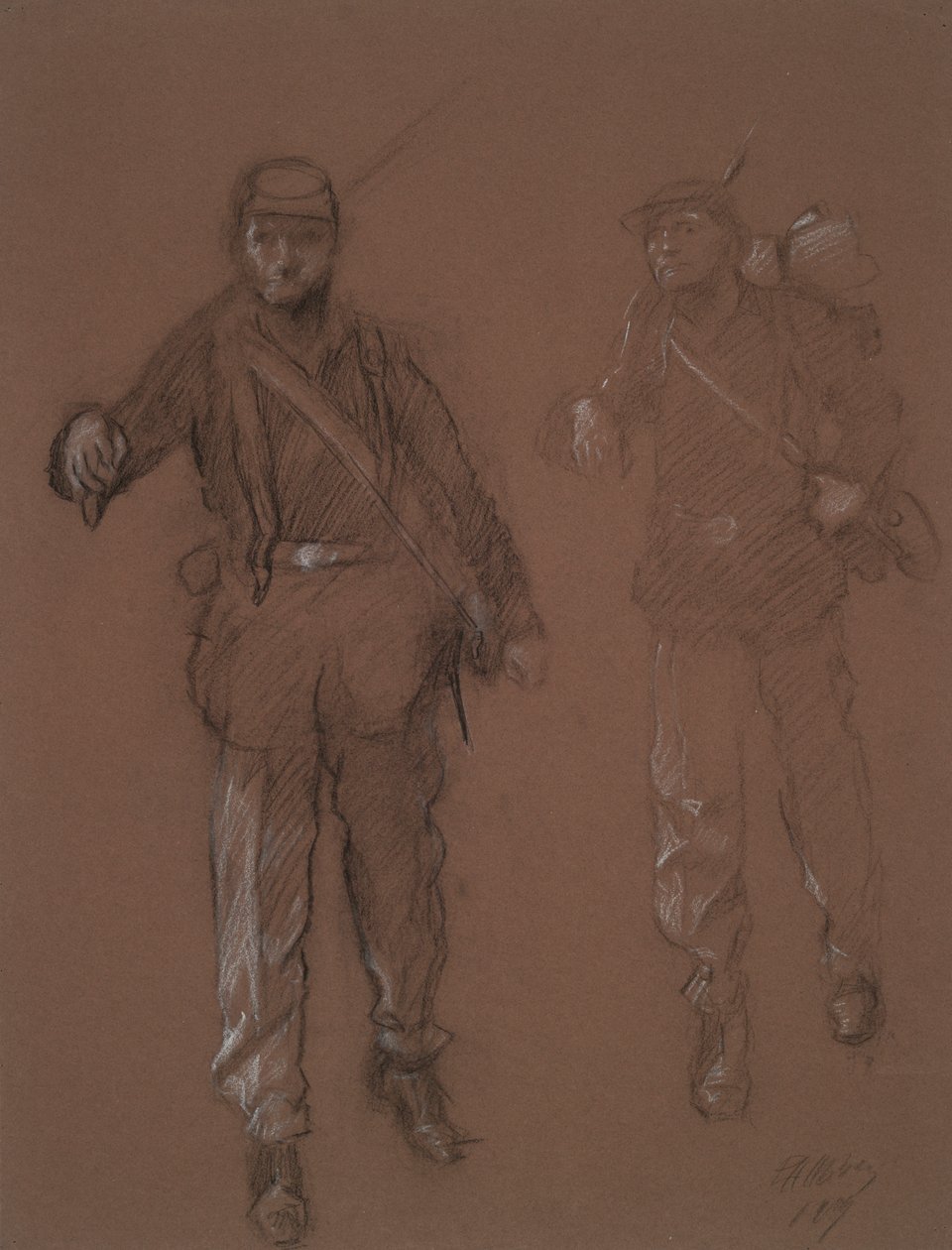 Studie voor de figuren van twee soldaten uit de burgeroorlog door Edwin Austin Abbey