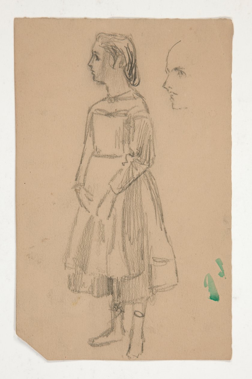 Studie van een jong meisje in schort door Edwin Austin Abbey