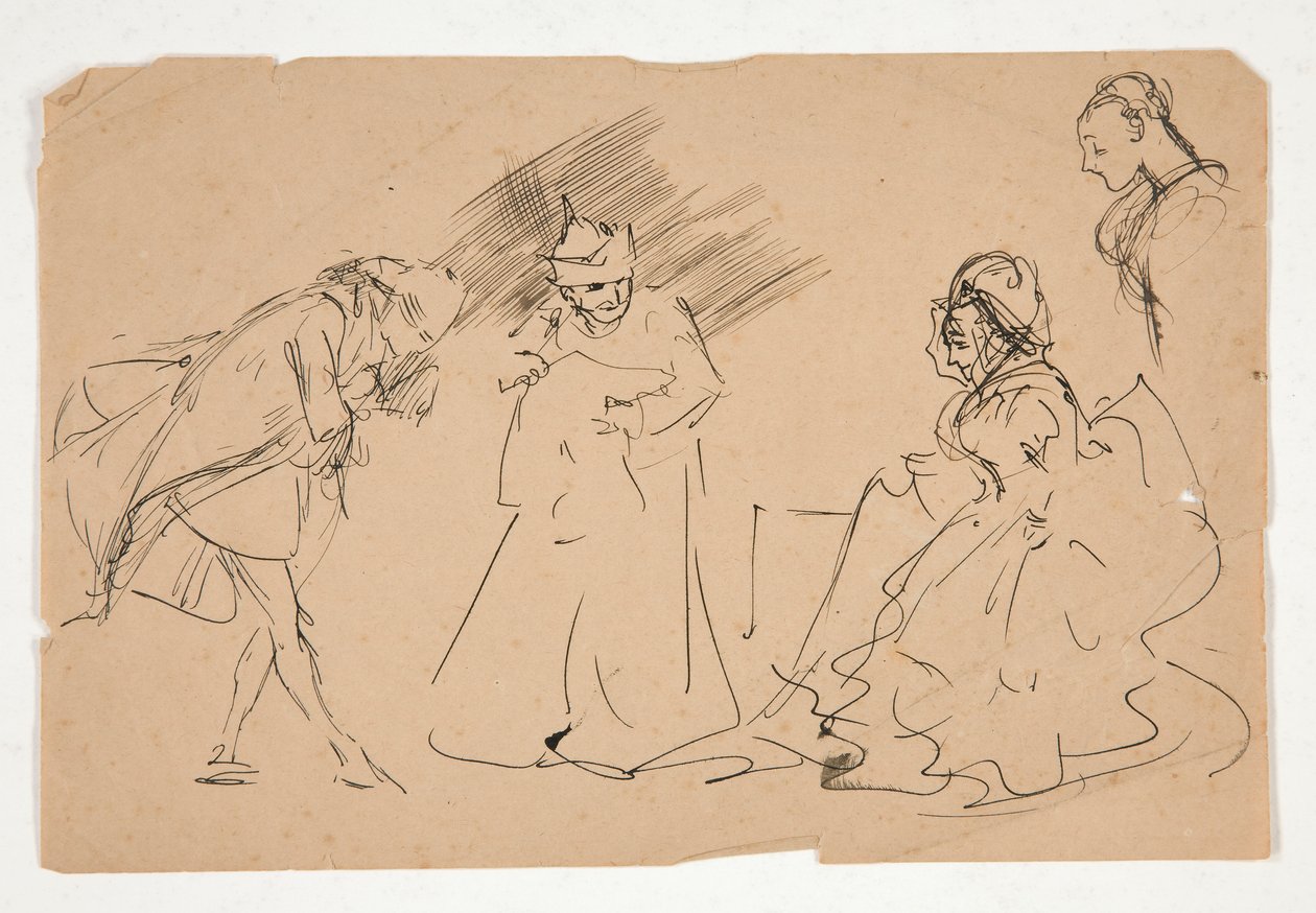 Studie van een XVIII eeuwse scène, mogelijk door Edwin Austin Abbey
