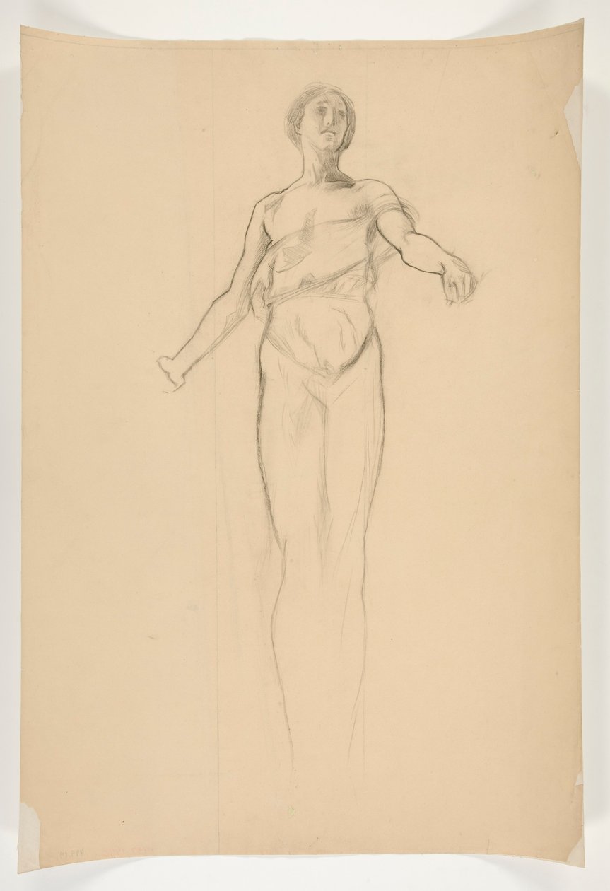 Studie van een allegorische vrouwelijke figuur voor muurschildering in het staatskapitool in Harrisburg, Pennsylvania (voltooid door John Singer Sargent) door Edwin Austin Abbey