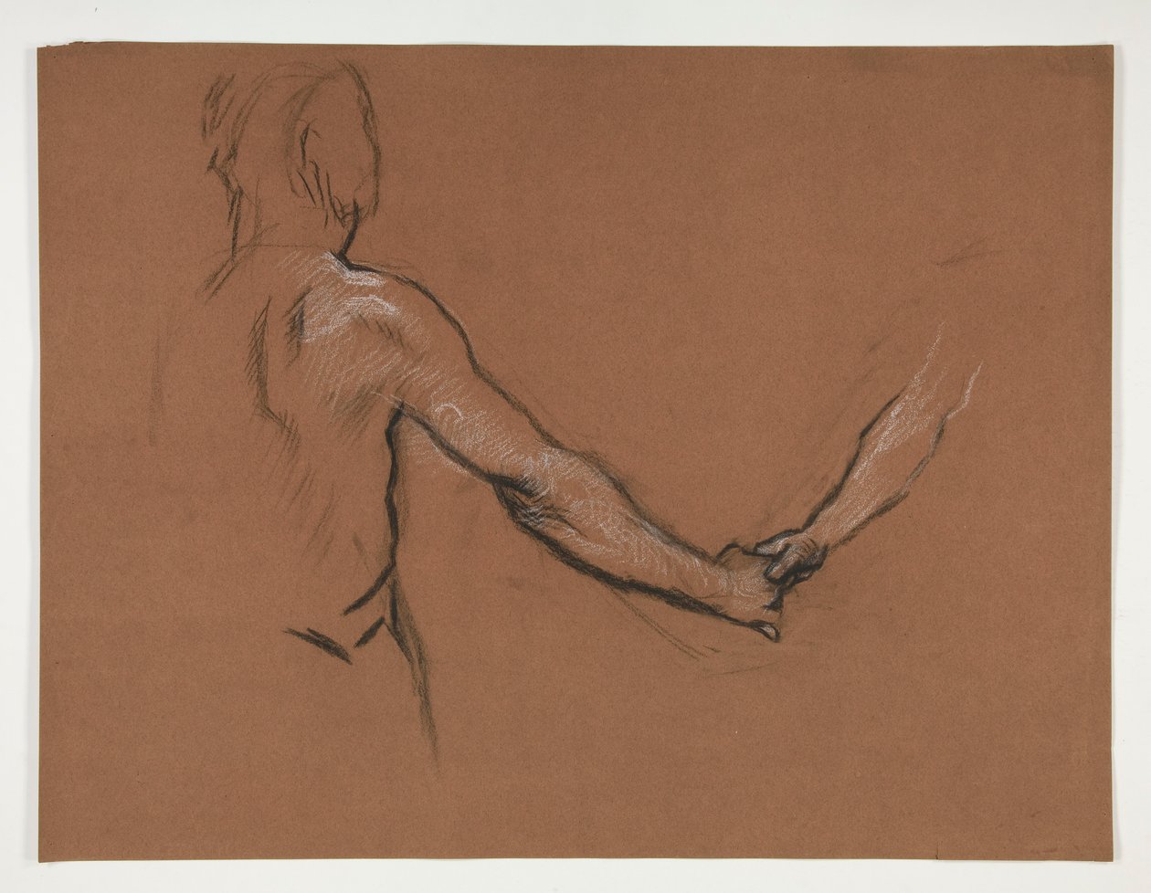 Studie van twee figuren die handen schudden in de door Edwin Austin Abbey