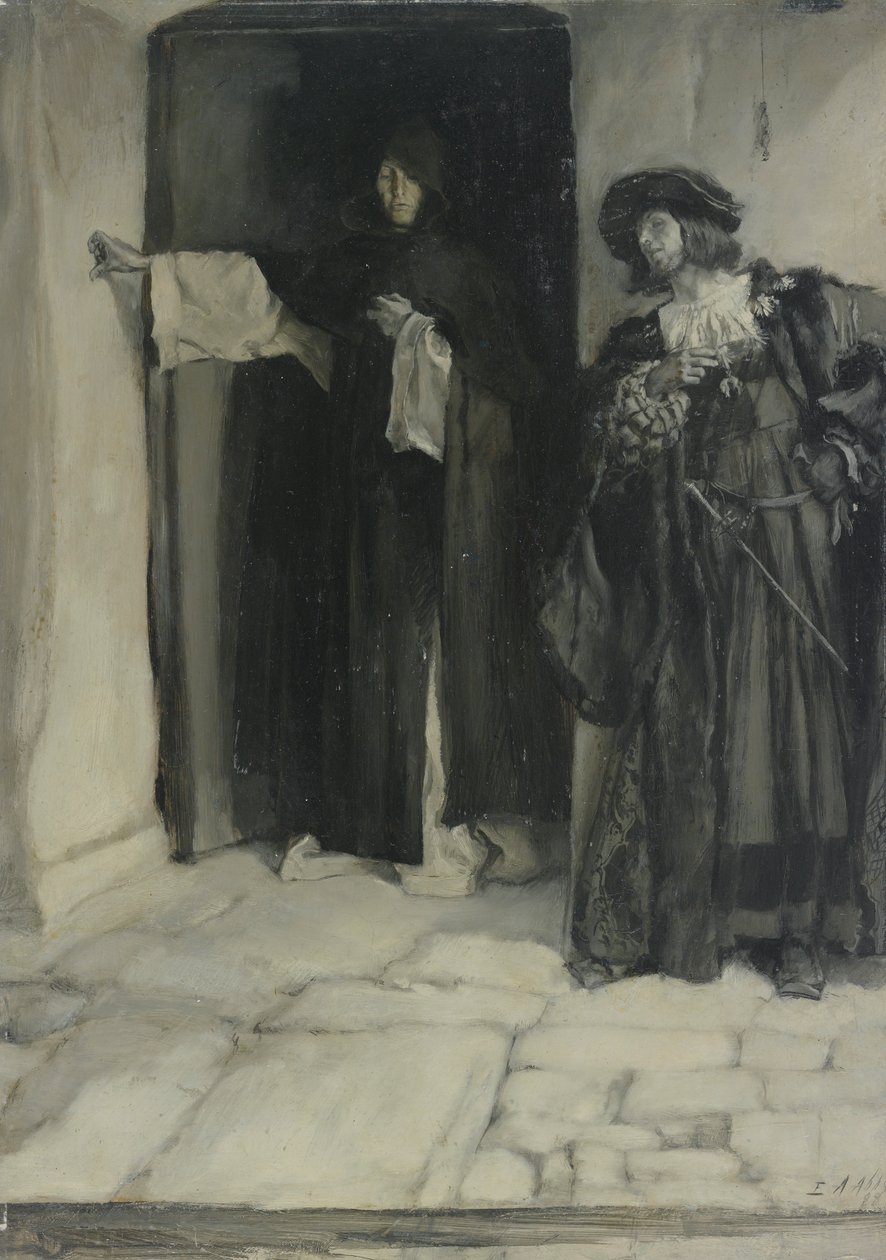 De hertog en broeder Thomas, uit Maat voor Maat, Act I, Scene iii door Edwin Austin Abbey
