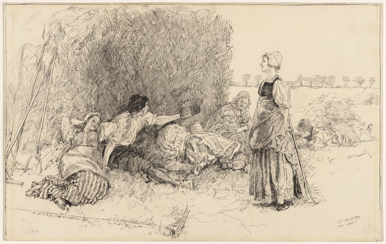 De oogsters, illustratie bij "De leren fles" door Edwin Austin Abbey