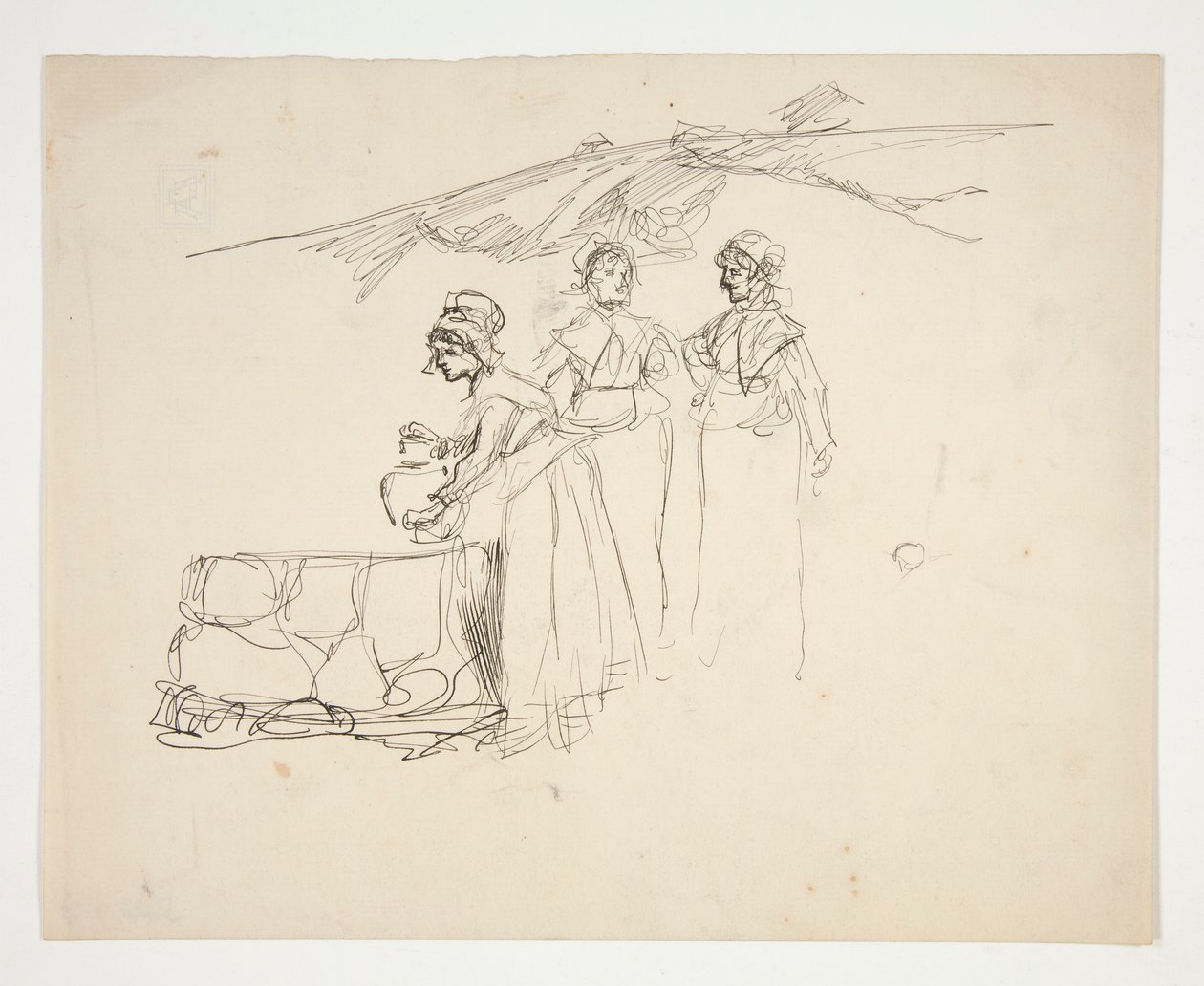 Drie vrouwen bij een put - niet-geïdentificeerde illustratie door Edwin Austin Abbey
