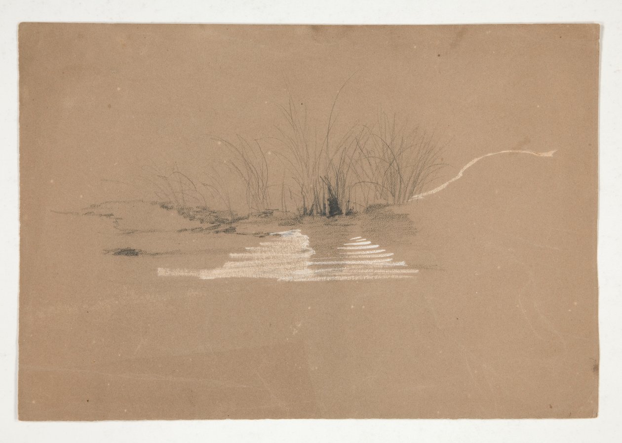 Bomen aan de oever van de rivier (?) door Edwin Austin Abbey