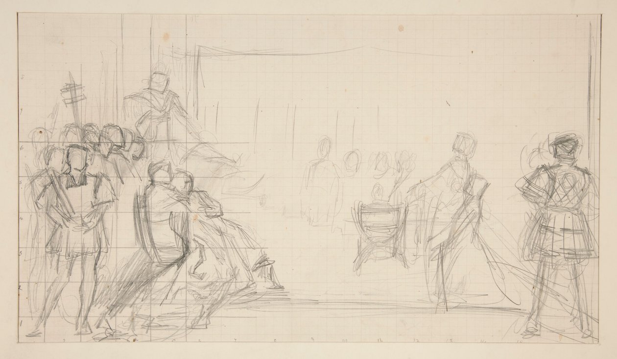 Proces van Koningin Catharine, studie door Edwin Austin Abbey