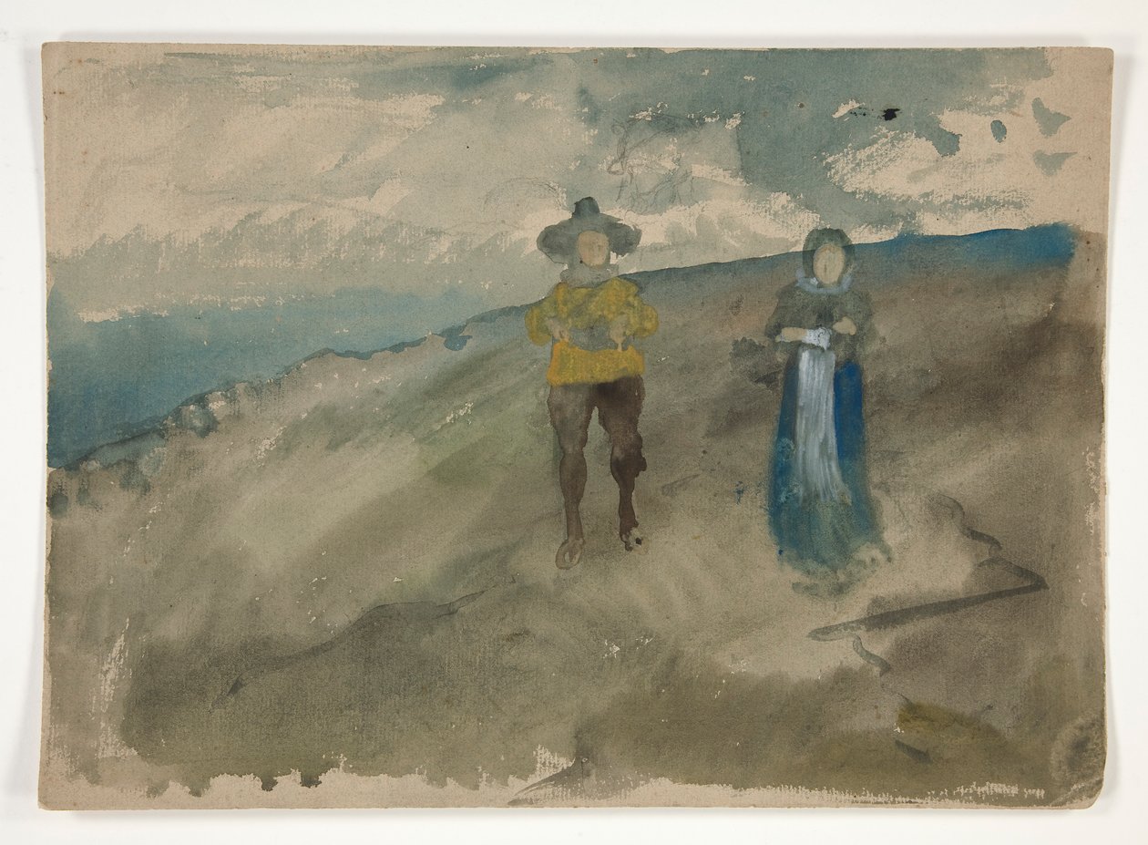 Twee Figuren in een Landschap (recto); Studie van een Man door Edwin Austin Abbey