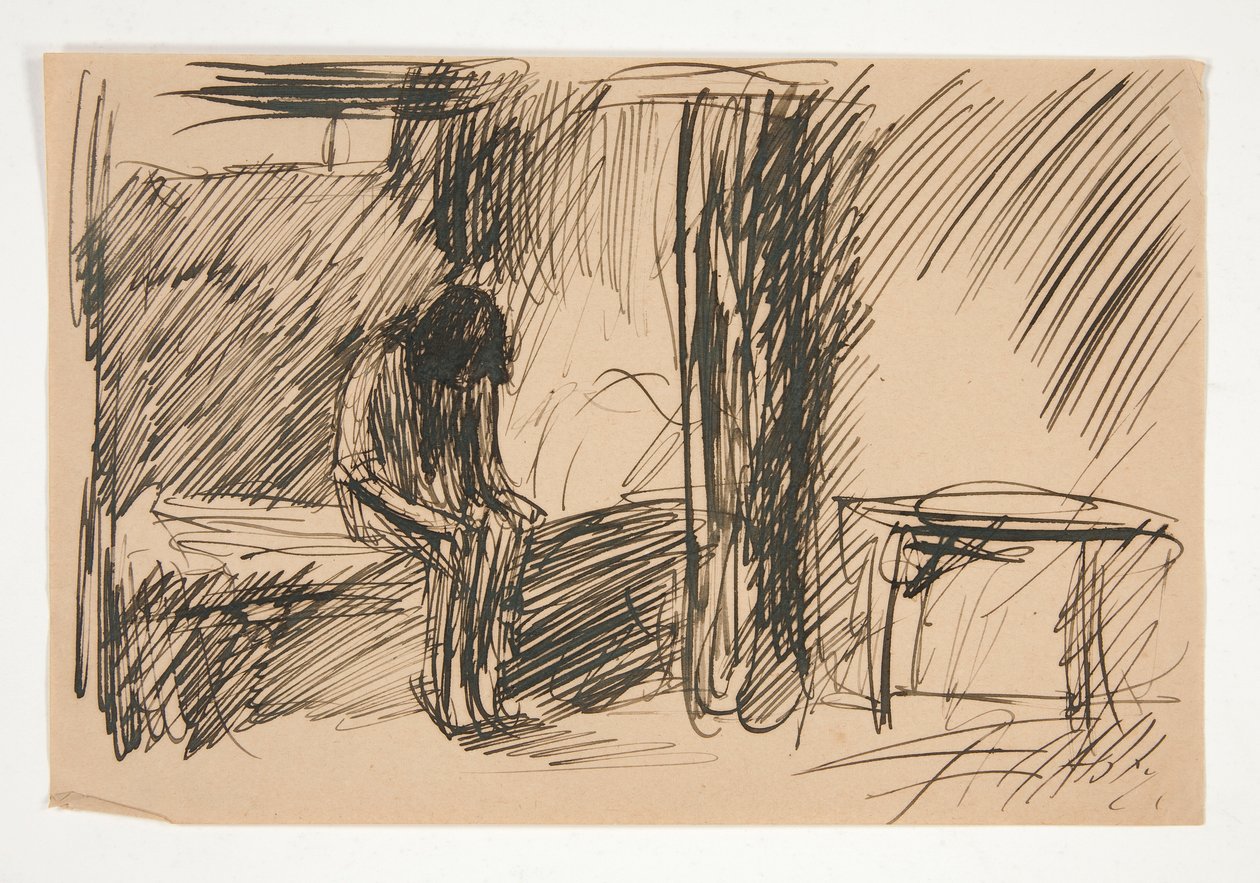 Ongeïdentificeerde illustratie - Studie van persoon in gevangenis door Edwin Austin Abbey